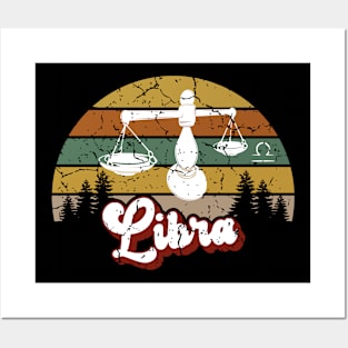 Libra Zodiac Sign - Distressed Retro Sunset Posters and Art